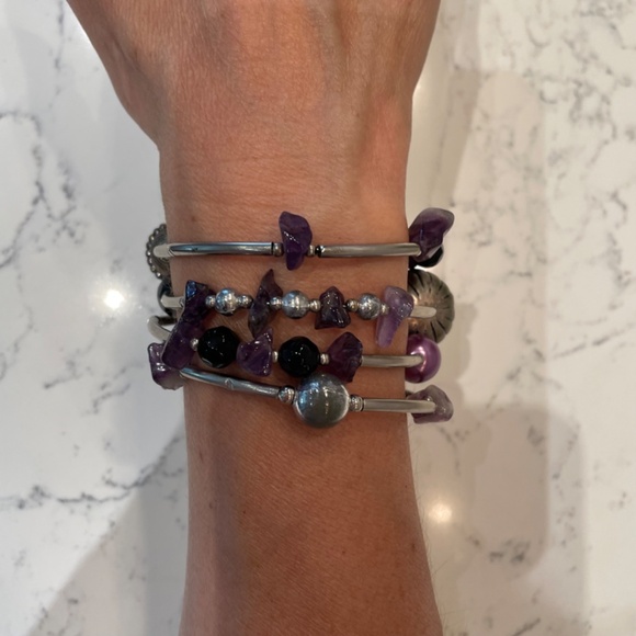 Artisan Boho Wrap Bracelet with Silver and Crystal Beads - Picture 5 of 5